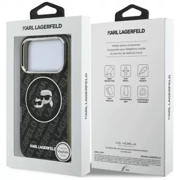 Karl Lagerfeld IML Glitter Karl & Choupette Heads Logo MagSafe θήκη για iPhone 17 Pro μαύρη