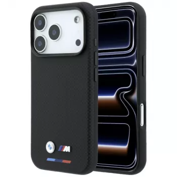 BMW M Quadrille Kevlar MagSafe θήκη για iPhone 18 Pro Max / 17 Pro Max - μαύρη με τρικολόρ και μεταλλικό λογότυπο