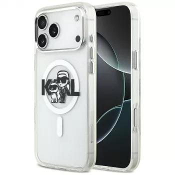 Karl Lagerfeld IML Glitter Karl & Choupette Sketch Logo MagSafe θήκη για iPhone 17 Pro Max, διαφανής