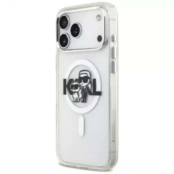 Karl Lagerfeld IML Glitter Karl & Choupette Sketch Logo MagSafe θήκη για iPhone 17 Pro Max, διαφανής