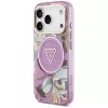 GUESS IML Glitter Flowers Triangle MagSafe Θήκη για iPhone 18 Pro / 17 Pro - Μωβ