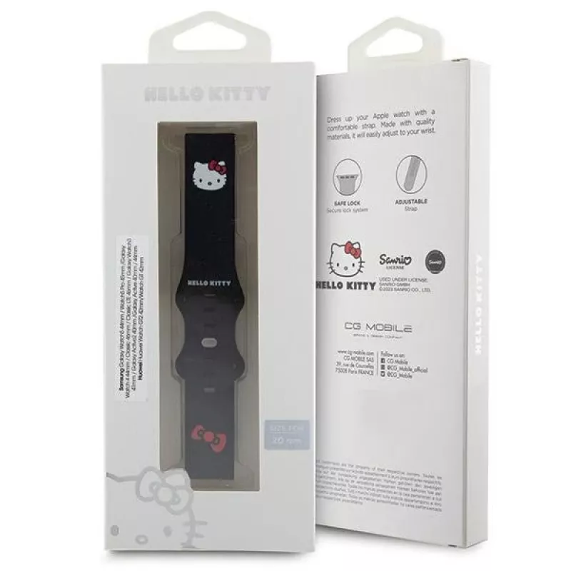 Hello Kitty Universal Σιλικόνης Βραχιόλι με σχέδιο κεφαλιού Kitty, Μαύρο, 20mm