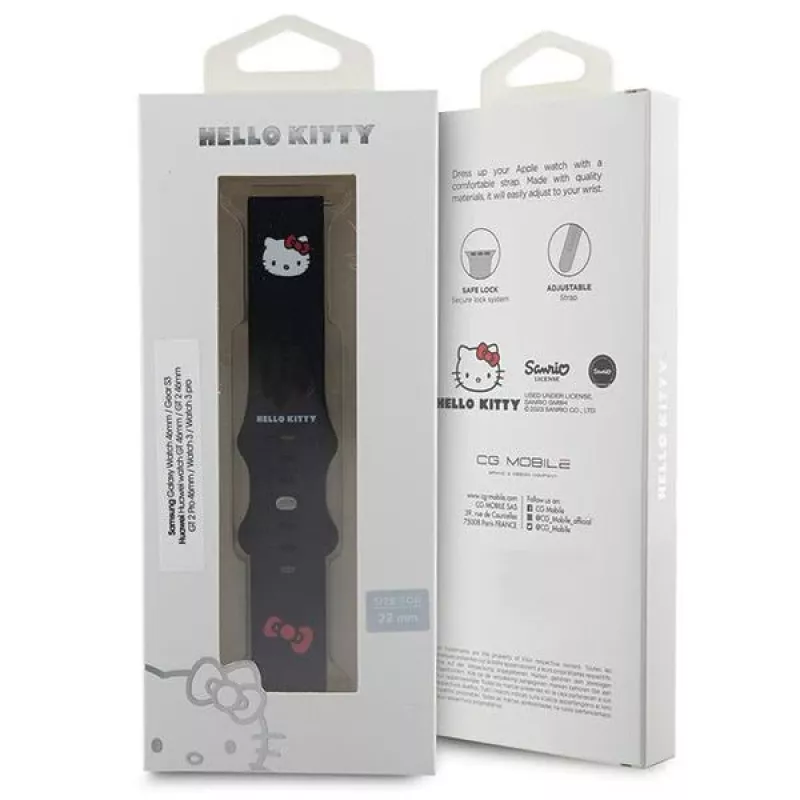 Hello Kitty Βραχιόλι σιλικόνης με κεφάλι Kitty για Smartwatches, 22 mm, Μαύρο