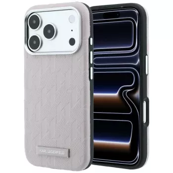 Karl Lagerfeld Grained Mono Resin Logo MagSafe Θήκη για iPhone 18 Pro / 17 Pro - Ροζ