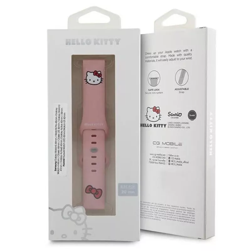 Hello Kitty Universal Σιλικόνης Βραχιόλι με μοτίβο κεφαλιού Kitty, Ροζ, 20 mm