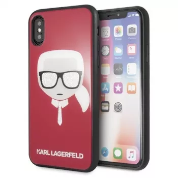 Karl Lagerfeld KLHCPXDLHRE iPhone X/Xs Iconic Glitter Karl's Head θήκη κόκκινο