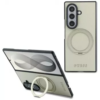 Guess Magnetic Ring Stand Grained Classic Logo MagSafe θήκη για Samsung Galaxy Z Fold 8 Ultra (μπεζ)