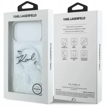 Karl Lagerfeld Liquid Glitter Karl Script Logo MagSafe θήκη για iPhone 17 Pro διαφανές