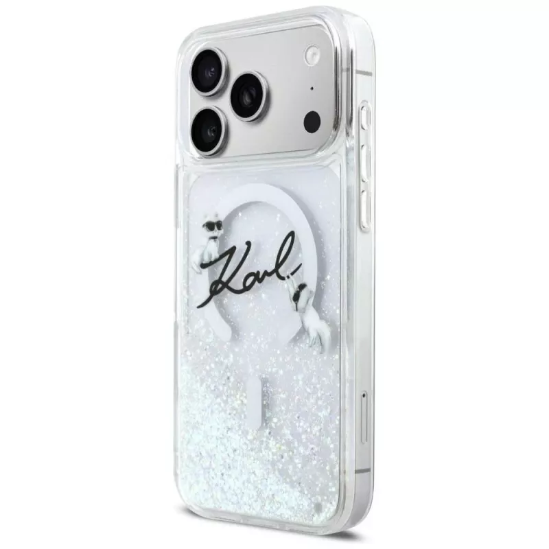 Karl Lagerfeld Liquid Glitter Karl Script Logo MagSafe θήκη για iPhone 17 Pro διαφανές
