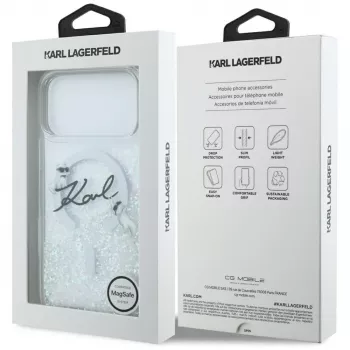 Karl Lagerfeld Liquid Glitter Karl Script Logo MagSafe θήκη για iPhone 17 Pro Max, διαφανές