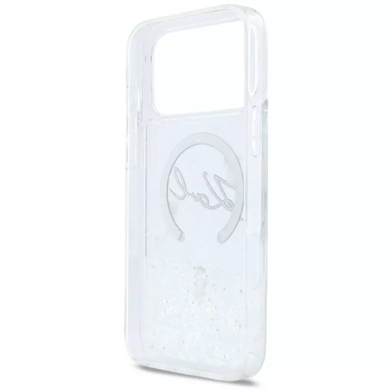 Karl Lagerfeld Liquid Glitter Karl Script Logo MagSafe θήκη για iPhone 17 Pro Max, διαφανές