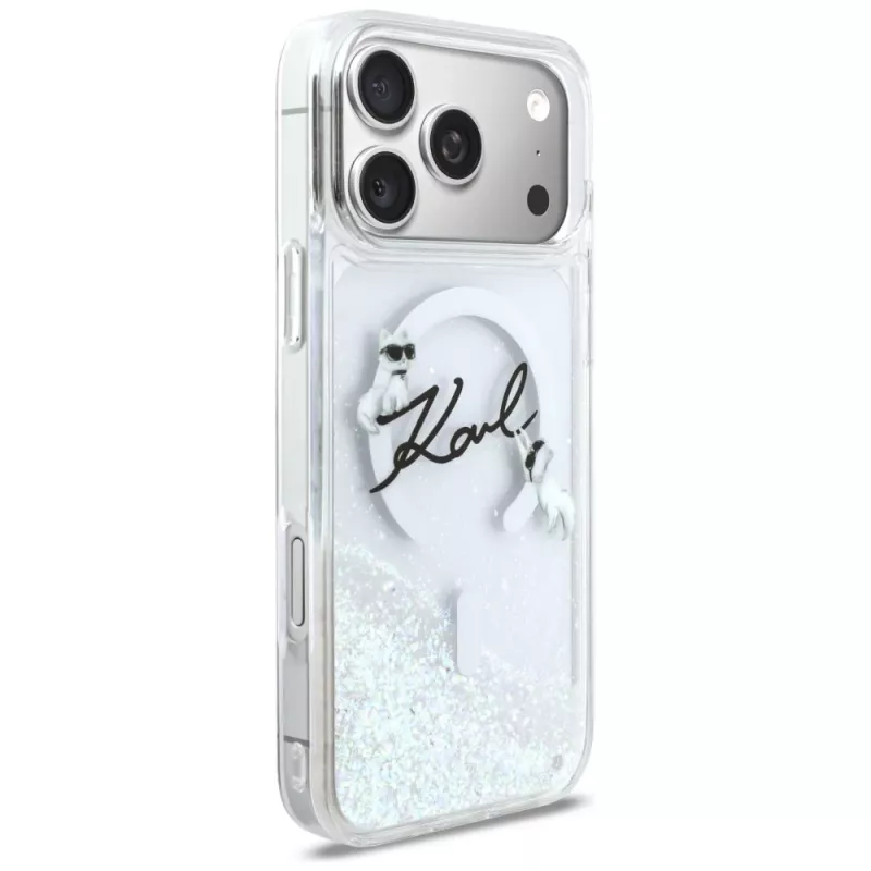 Karl Lagerfeld Liquid Glitter Karl Script Logo MagSafe θήκη για iPhone 17 Pro Max, διαφανές
