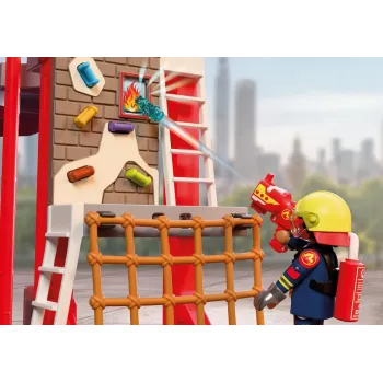 Playmobil 72191 City Action Πυροσβεστικός σταθμός με ήχο συναγερμού, στύλο πυροσβεστών και ελικοδρόμιο, 228 τεμάχια