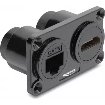 Delock Διπλή επιτοίχια βάση RJ45 Cat.6 + HDMI 4K θηλυκό Μαύρο