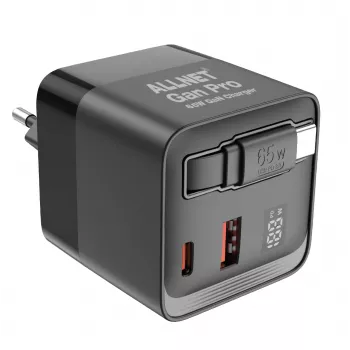 ALLNET 65W GaN USB-C PD Επιτοίχιος φορτιστής με Quick Charge 3.0, 2x USB-C και 1x USB-A