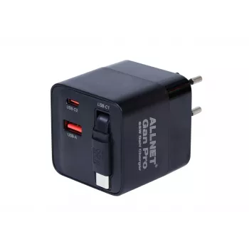 ALLNET 65W GaN USB-C PD Επιτοίχιος φορτιστής με Quick Charge 3.0, 2x USB-C και 1x USB-A
