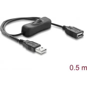 Delock Καλώδιο επέκτασης USB Type-A αρσενικό σε θηλυκό με διακόπτη 0,5 m Μαύρο