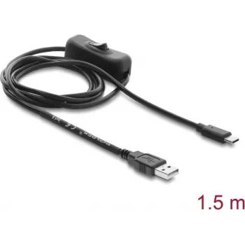 Delock καλώδιο τροφοδοσίας USB Type-A αρσενικό σε USB Type-C™ αρσενικό με διακόπτη 1,5 m
