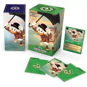 Ravensburger Disney Lorcana TCG: Scrooge McDuck κουτί δώρου - Into the Inklands | 6 booster packs, 2 υπερμεγέθεις κάρτες foil, deckbox, δείκτες Lore | από 8 ετών