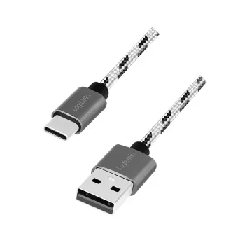 LogiLink σετ 3 καλωδίων USB 2.0 Type-C, USB-C αρσενικό σε USB-A αρσενικό, θήκη αλουμινίου, πλεκτό νάιλον, λευκό/μαύρο