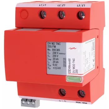 DEHN DEHNventil M2 TNC 255 FM Συνδυασμένος απαγωγέας κεραυνού και υπέρτασης Τύπος 1+2+3, 3-πολικός, 255 V AC, ράγα DIN 35 mm