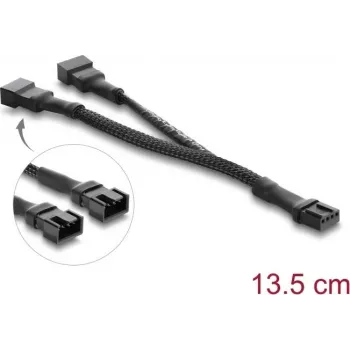 Delock καλώδιο Y-Fan 1 x υποδοχή 4-Pin-PWM σε 2 x βύσμα 4-Pin-PWM με πλεκτό περίβλημα 13,5 cm μαύρο