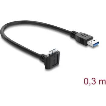 Delock Καλώδιο USB 5 Gbps USB Type-A αρσενικό σε USB Micro-B αρσενικό Ασφάλιση με βίδα 90° στραμμένο προς τα πάνω 0,3 m Μαύρο