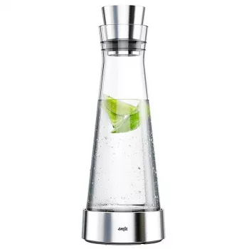 EMSA Flow Slim Γυάλινη κανάτα 1,0L με στοιχείο ψύξης, Γυαλί βοριοπυριτίου, Καπάκι CloseUp χωρίς σταγόνες, διαφανές/ασημί