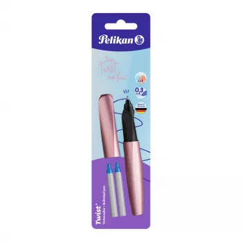 Pelikan Twist Στυλό με πένα Ροζ-μπλε μεσαία μύτη - εργονομική λαβή για δεξιόχειρες και αριστερόχειρες, συσκευασία blister