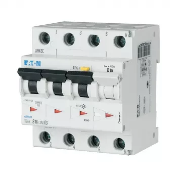 Eaton FRBM6-C16/3N/003-A 4-πολικός διακόπτης προστασίας διαρροής με προστασία γραμμής (RCBO), 16 A, 30 mA, Τύπου A, χαρακτηριστική C, 10 kA