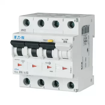 Eaton FRBM6-C16/3N/003-A 4-πολικός διακόπτης προστασίας διαρροής με προστασία γραμμής (RCBO), 16 A, 30 mA, Τύπου A, χαρακτηριστική C, 10 kA