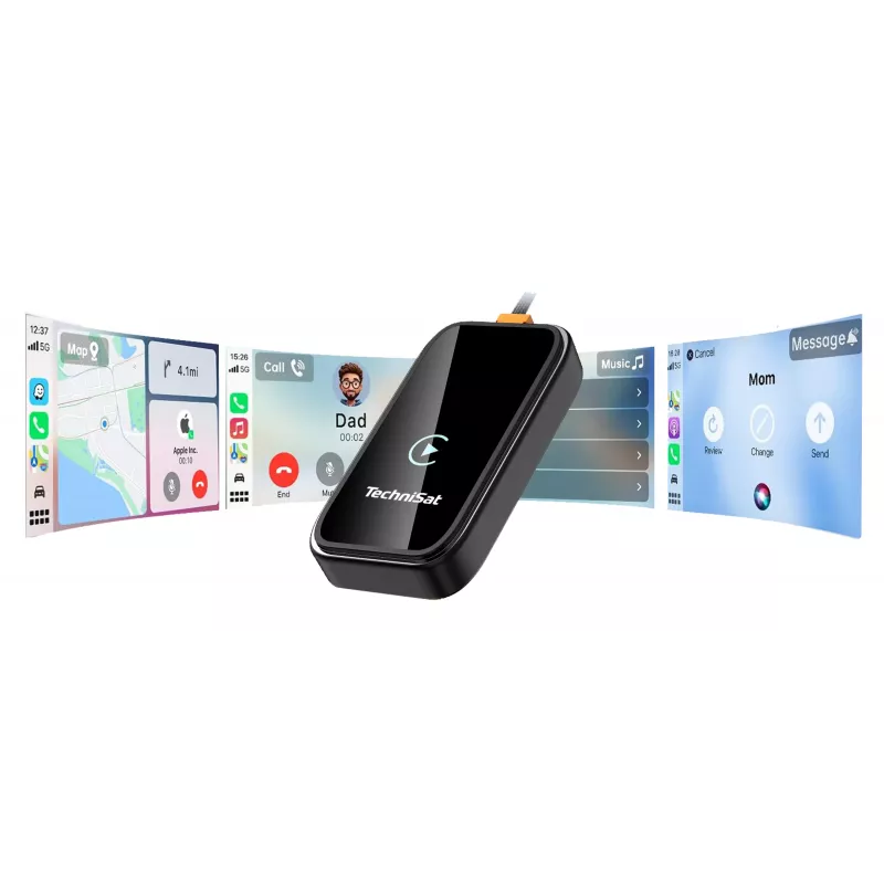 TechniSat Technicast 100 Ασύρματος προσαρμογέας CarPlay & Android Auto – μαύρο, USB-C, Plug & Play