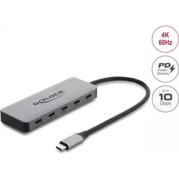 Delock hub USB 10 Gbps 2 θυρών με 2 θύρες USB-C 4K και PD 3.0 100 W