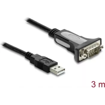 Delock καλώδιο προσαρμογέα USB 2.0 Type-A σε RS-232 σειριακό με βύσμα DB9 και παξιμάδια, 3 m