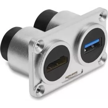 Delock Υποδοχή διπλής τοποθέτησης σε πάνελ USB 5 Gbps Type-A θηλυκό + HDMI θηλυκό 4K ασημί