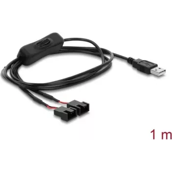Delock καλώδιο USB Type-A αρσενικό σε 2 x 4-Pin υποδοχή ανεμιστήρα με διακόπτη on/off, 1 m, μαύρο