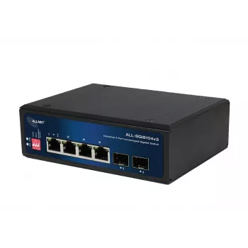 ALLNET ALL-SGI8104v3 βιομηχανικός unmanaged Layer 2 switch, 6 θύρες GbE, 4x GbE RJ45, 2x SFP, χωρίς ανεμιστήρα, IP40