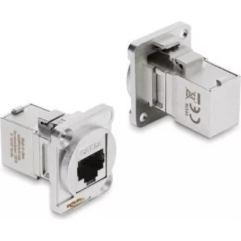 Delock μονάδα D-Type RJ45 υποδοχή σε υποδοχή 90° γωνιακή Cat.6A ασημί