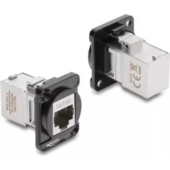 Delock μονάδα D-Type RJ45 υποδοχή σε υποδοχή 90° γωνιακή Cat.6A μαύρο / ασημί