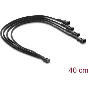 Delock καλώδιο διαχωριστή ανεμιστήρα 1 x 4 Pin PWM υποδοχή σε βύσμα + 3 x 4 Pin βύσμα (3 Pins συνδεδεμένα) με επένδυση καλωδίου 40 cm μαύρο