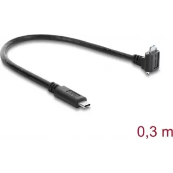 Delock καλώδιο USB 5 Gbps USB Type-C βύσμα αρσενικό ίσιο σε USB Micro-B βύσμα αρσενικό 90° προς τα πάνω γωνιακό με απόσταση βίδας 18 mm, 0,3 m, μαύρο