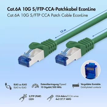 LogiLink Cat.6A S/FTP LSZH καλώδιο patch, 15m, πράσινο, EconLine