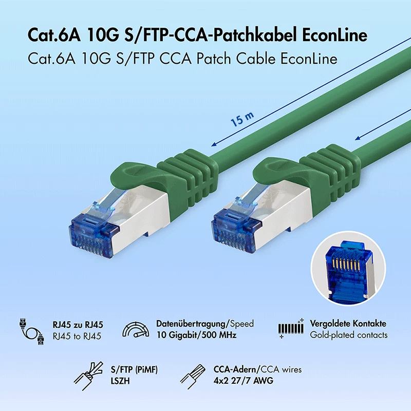 LogiLink Cat.6A S/FTP LSZH καλώδιο patch, 15m, πράσινο, EconLine
