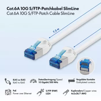 LogiLink SlimLine καλώδιο δικτύου Cat.6A S/FTP LSZH, λευκό, 7,5 m