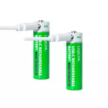 LogiLink LR6RCB2 επαναφορτιζόμενες μπαταρίες AA λιθίου-ιόντων USB-C, συσκευασία 2 τεμ., 1,5 V σταθερή τάση εξόδου, 2600 mWh