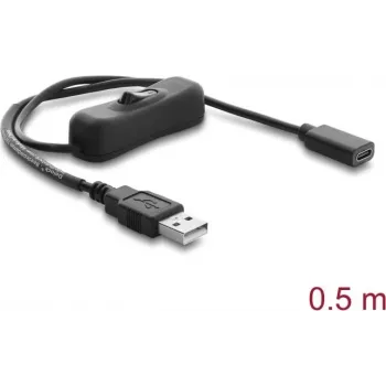 Delock καλώδιο τροφοδοσίας USB Type-A αρσενικό σε USB Type-C θηλυκή με διακόπτη 0,5 m