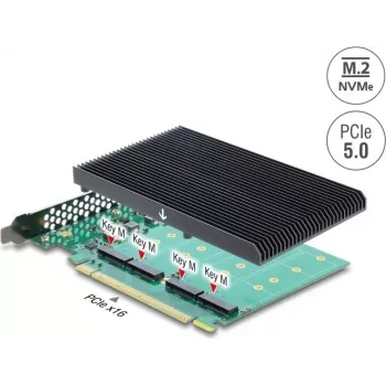 Delock κάρτα PCI Express 5.0 x16 σε 4 x εσωτερικά NVMe M.2 Key M με ψύκτρα - Bifurcation