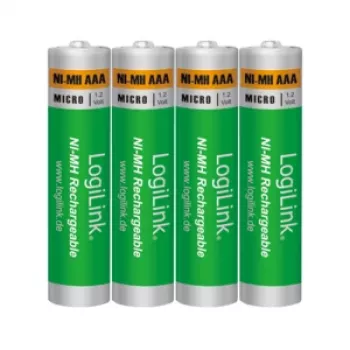 LogiLink LR03RB4 επαναφορτιζόμενες μπαταρίες NiMH AAA, συσκευασία 4 τεμ., 800 mAh, 1,2 V, προφορτισμένες, χαμηλή αυτοεκφόρτιση