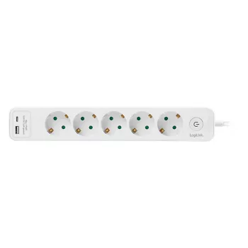 LogiLink LPS280U πολύπριζο, 5 πρίζες AC, 2 θύρες USB (USB-A & USB-C), 17W, λευκό