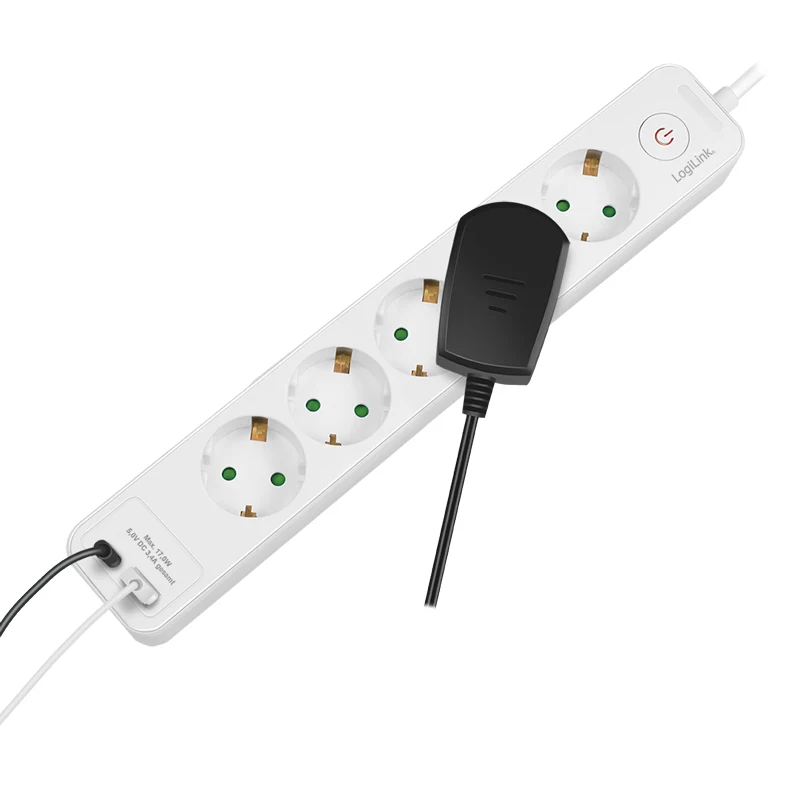 LogiLink LPS280U πολύπριζο, 5 πρίζες AC, 2 θύρες USB (USB-A & USB-C), 17W, λευκό